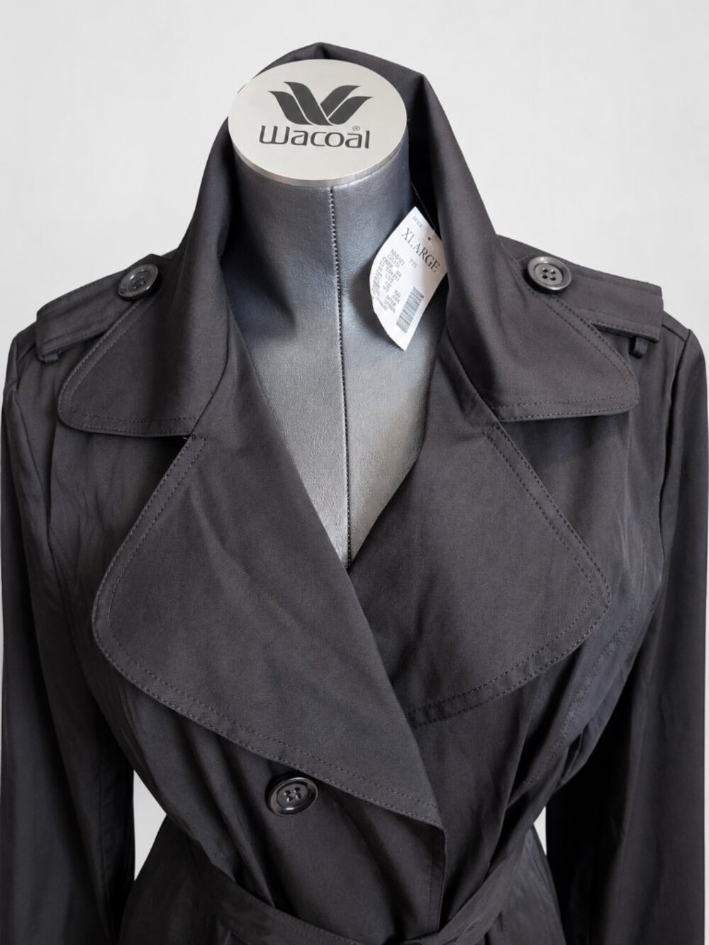 NWT Studio 1940 Black Belted Trench Coat Jacket XL Classic Lightweight - Picture 3 of 12